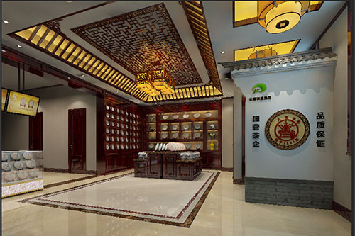 盂县古朴典雅的中式茶叶店大堂设计效果图
